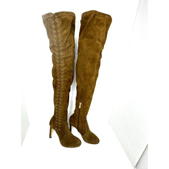 Jimmy Choo Marie 100 Brown Suede Over-the-Knee Sock Boot EU 36 High Heel Lace-Up - Picture 3 of 14